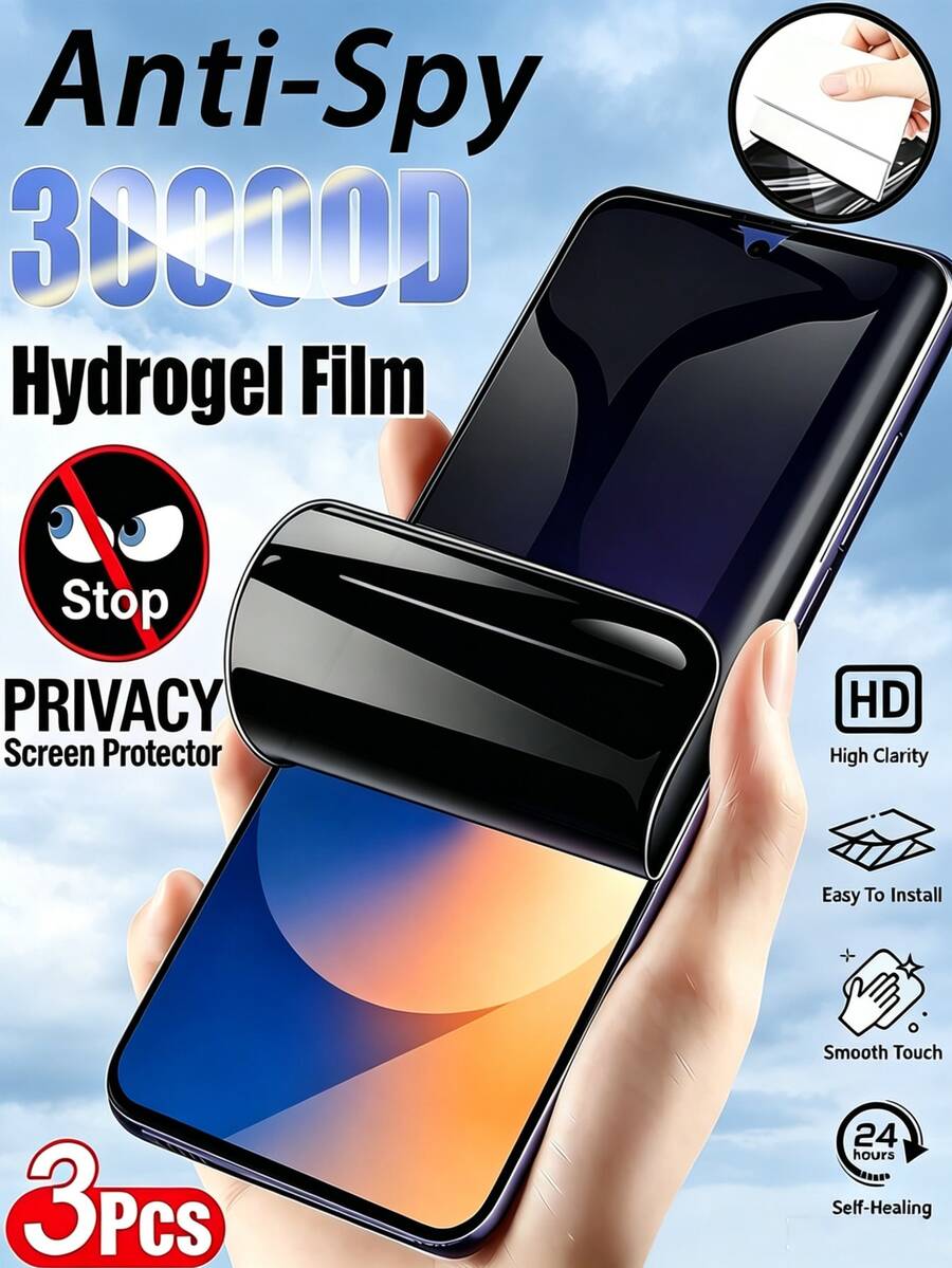3 pièces Film hydrogel anti-espionnage couverture complète protecteur d'écran mobile compatible avec Honor/Compatible avec Huawei anti-explosion résistant aux rayures anti-espion protection de la vie privée au bureau/métro installation facile réparation automatique des rayures film protecteur ne supporte pas la reconnaissance d'empreintes digitales film souple [Pas de verre] [Version internationale, pas de version locale] - Noir - Voir 1