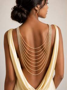1pc Multi-Layer Rhinestone Body Chain, Wearable Front Or Back, Sexy Deep V Long Tassel Chest Chain, Luxury Style Perfect For Party Events - Rhinestone - View 2