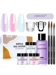 LIMEGIRL Professional Acrylic Nail Art Set, 3pcs Acrylic Powder & EMA Monomer Liquid Set, Includes 3 Acrylic Nail Brushes, Nail Molds, Dip Liquid Dish & Nail File, Salon-Grade Nail Extension Set, Suitable For DIY & Professionals - Multicolor - View 10
