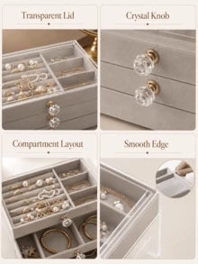 Aesthetic Jewelry Boxes And Storage Boxes With 3-Tier Velvet Drawers For Visible Organization Heavy-Duty Jewelry Box For Minimalist Lovers Space-Savin - Multicolor - View 9