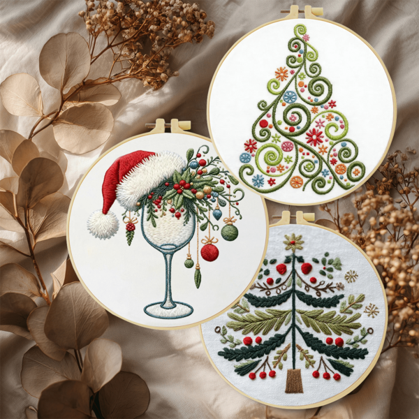 1pc Complete Embroidery Kit 20x20cm/7.9inch Fun Christmas Tree Design Minimalist Classic Pattern Suitable For Adult Beginners Holiday Gift Fabric, Instructions, Embroidery Hoop, Needle And Thread Included Home/Office Decor Stress Relief Craft