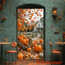 2D Planar Flag, Autumn Rural Harvest Theme, Featuring Elements Of Pumpkins, Red Maple Leaves And Rural Cottages. It Can Be Used Without Power Supply And Is Convenient For Both Indoor And Outdoor Autumn-Themed Use. - 1 - View 4