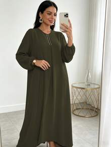 1 buah Gaun Abaya Sederhana Gaya Madinah, Pakaian Kasual Esensial, Busana Tradisional yang Indah, Desain Lipatan Depan yang Elegan - MultiWarna - View 12