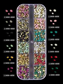 12 Grids Colorful Nail Art Rhinestones, Pink Pointed Bottom Round Pearl, Christmas Colors Transparent Rhinestone Jewel Nail Decorations, DIY Nail Art Supplies Nails Nail Gems - Multicolor - View 7