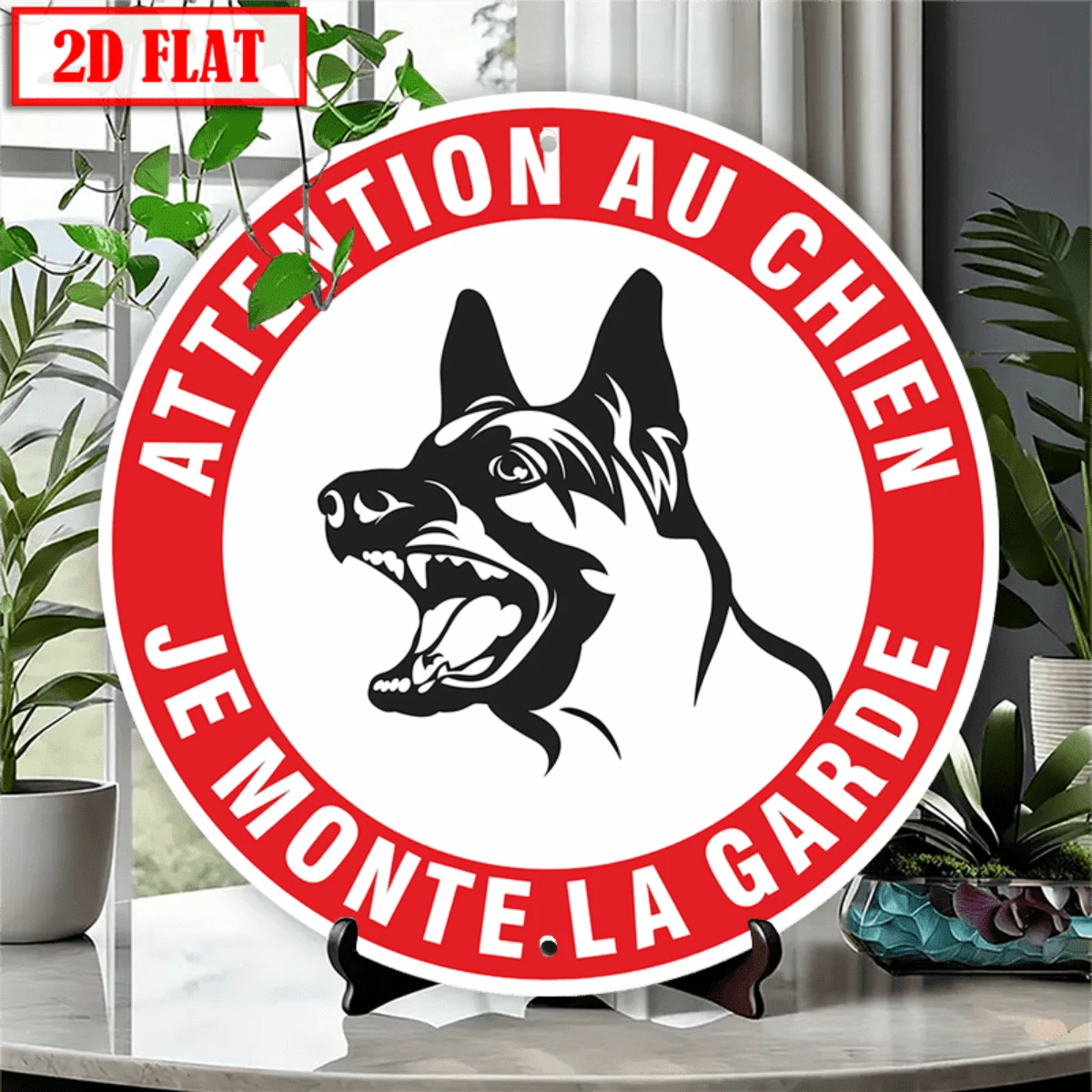 2D Plane - 1pc "Beware Of Dog" Warning Sign - 8x8 Inch Round Sign, Classic Red & White Design, Wall-Mounted, Durable & Lightweight, Suitable For Private Property Security, Dog Decoration, 2D Plane