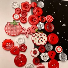 1/5/10入紅色4孔裝飾鈕扣，番茄、草莓、花朵、愛心造型，亮色系，適合DIY手工、衣物裝飾，混款可愛花朵鈕扣，手機殼/衣物/手工配件創意專案材料 - A - 查看 1