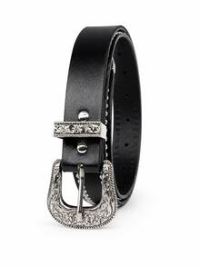 1 Stück Damen einfarbiger PU-Leder lässiger retro süßer Street Party Western Stil Nieten Gürtel, geeignet für alle Jahreszeiten - Schwarz - Übersicht 5