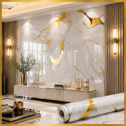 1 Roll Luxury Gilt Marble Peel And Stick Wallpaper, Modern Style Waterproof Self-Adhesive Wallpaper, Used For Bedroom Kitchen Living Room TV Background Wall Decor, Cabinet Desktop Home Decor, White Wall Stickers, Desktop Stickers, Wallpaper Roll