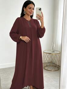 1 buah Gaun Abaya Sederhana Gaya Madinah, Pakaian Kasual Esensial, Busana Tradisional yang Indah, Desain Lipatan Depan yang Elegan - MultiWarna - View 26