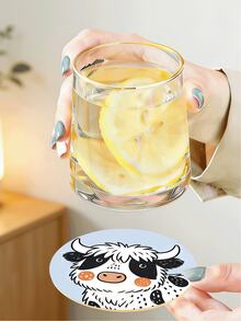 1/6pcs Cute Highland Cow Print Wooden Coasters, Cartoon Spot Style Yak Art Drink Coaster Set, Heat Insulation Cup Mats For Coffee Table, Home Decor, Kitchen Bar, Party Table Protection, Non-Slip Beverage Coasters As Cow Lover Housewarming Gift - Multicolor - View 4