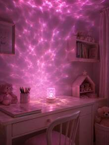 1pc [Desktop Decorative Lamp] White Base Water Ripple Night Light, Colorful Flowing Light For Wall And Ceiling | Suitable For Desk, Bedside, Room Atmosphere, Holiday Decoration - Multicolor - View 3