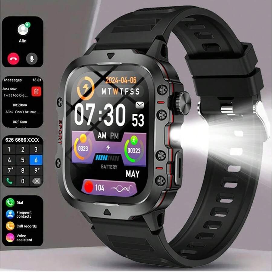 NcmRyu Jam Tangan Pintar dengan Layar HD 1,83 Inci untuk Olahraga dan Aktivitas Luar Ruangan, Senter Luar Ruangan, Berbagai Mode Olahraga, Panggilan Bluetooth, Kompatibel dengan Android dan iOS, Cocok Sebagai Hadiah untuk Teman dan Pasangan - View 1
