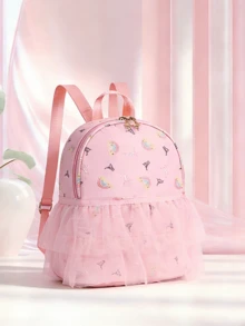 Back To School Season New Lightweight Backpack With All-Over Print Dance Girl Pattern, Cute Rainbow Unicorn Little Girl Pattern Fashion Travel Girls Dance Backpack School Bag, Flap Design Anti-Theft Drawstring Closure Lightweight Large Capacity Backpack - 813 Backpack - View 11