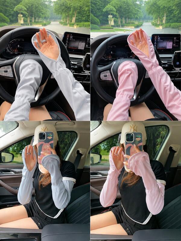 OBOVAY 1pair Loose Ice Silk Arm Sleeves, UV Sun Protection Cooling Gloves For Women, Breathable Horseshoe Sleeve Guards For Motorcycle Riding, Cycling, Driving, Jogging, Beach, Outdoor Summer Travel, Lightweight Anti-Sun Hand Cover Accessories