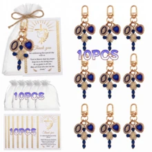 20 Sets Christian Baptism Favors, Elegant Rhinestone Cross Keychain With Virgin Mary Pendant, Prayer Thank You Cards And Organza Bags, First Communion Baptism Return Gift Set, Christian Baby Party Supplies, Back To School Party, Party Supplies - Blue - View 11