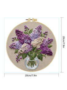 1pc Complete Embroidery Kit 20x20cm/7.9in 8 Patterns: Lilac, Daisy & Cornflower, Pansy, Balcony Succulents & Plant Stand Floral & Green Theme Suitable For Adult Beginners Includes Fabric, Instructions, Embroidery Hoop, Needle & Thread Perfect Gift Home/Office Art - A - View 11