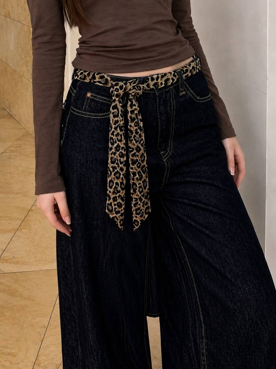1pc Sexy Y2K Leopard Print Silk Scarf/Waist Belt, Versatile Neck Scarf For Women, Street Style Accessory For Autumn - Multicolor - View 1