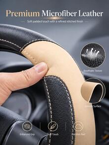 Leather Steering Wheel Cover - Anti-Slip PU Leather With Breathable Microfiber, Universal Fit For 37-38cm Wheels, Premium Stitching, Durable & Comfortable, Multi-Color Options For All Cars, Car Accessories - Leather Patchwork - View 8
