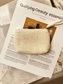 1Pc Summer Straw Woven Coin Purse, Zipper Pouch For Coins Keys Lipstick Earphones, Wrist Portable For Beach Vacation Daily Use, Japanese‑Style Raffia Mini Bag, Ideal Fashion Gift - View 12
