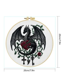 1 pieza Kit completo de bordado 20x20cm/7.9in 9 estilos de dragón: Gótico, Castillo & Tema de dragón Patrón clásico minimalista Adecuado para principiantes adultos & amantes de los dragones Incluye tela, instrucciones, aro de bordado, aguja & hilo Regalo perfecto Arte para el hogar/oficina Alivio del estrés Manualidad - 20 x 20 cm - Ver 11