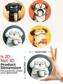1/4pcs Cute Big Eye Dog Print Wooden Coasters, Fun Puppy Coffee Art Drink Coaster Set, Heat-Resistant Coffee Table Coasters, Home Decor, Kitchen Bar, Party Table Protection, Non-Slip Beverage Coasters, Perfect Housewarming Gift For Dog Lovers - Multicolor - View 3