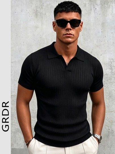 GRDR Men's Summer Knit Polo Shirt, Solid Color Short Sleeve Knitted Collar, Suitable For Summer Outings, Essential For Fashionable Outfit