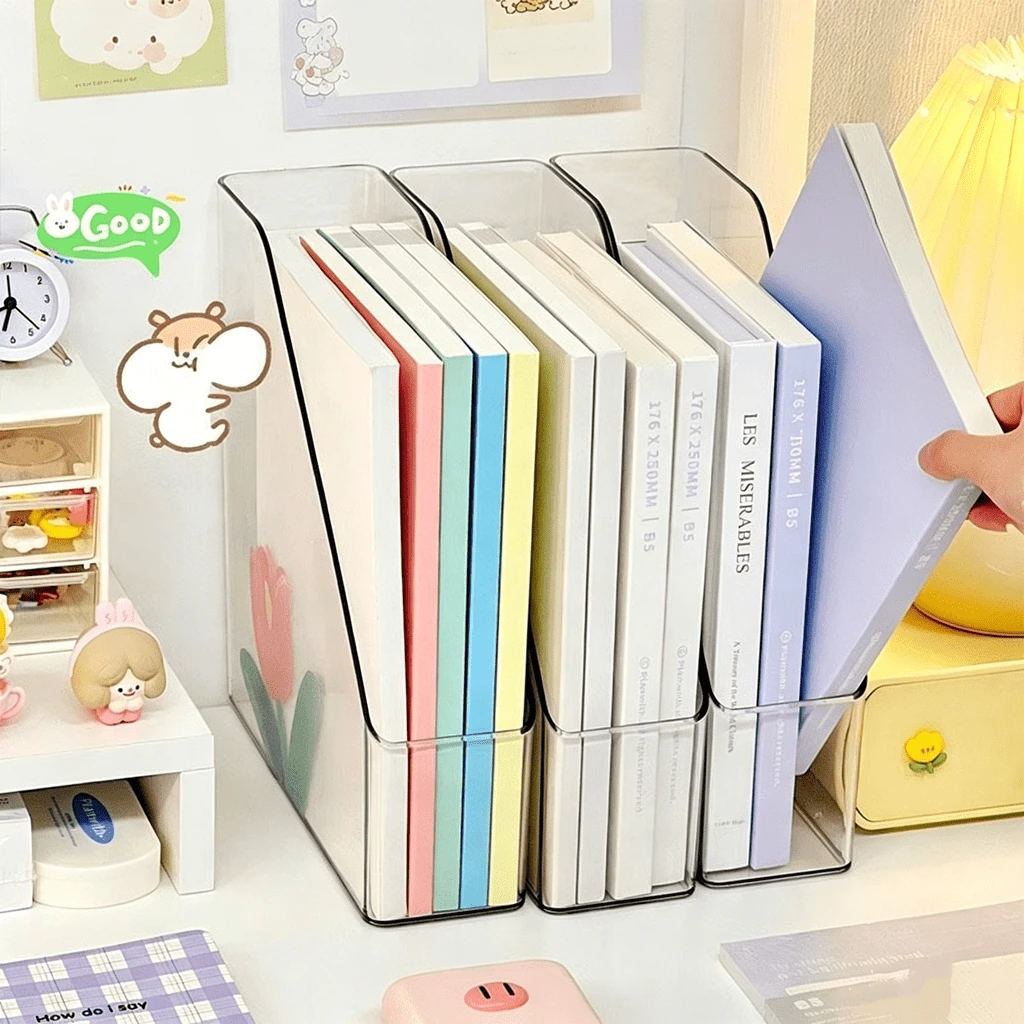 1/2/3pcs Transparent Desktop Bookends – Acrylic Desk File Organizer For Office And Student Use; Ideal For Storing Books, Notebooks, Documents, And Magazines; Suitable For Study Rooms, Offices, And Bedrooms As Functional Home Decor. - Multicolor - View 1