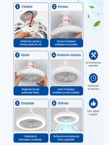 Ventilador de Techo con Luz LED Alto Flujo de Aire Abanico 3 Modos de Iluminación Luz Cálida, Neutra y Fría Diseño Ergonómico Viento Refrescante  para Combatir el Calor Silencioso Socket Universal Luz Ajustable Eficiente Ideal para el Hogar - Blanco - Ver 3