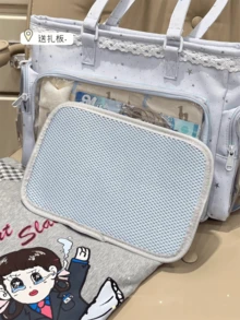 1件日式軟妹清新百搭女款單肩包，高品質尼龍材質搭配滿版星星印花，蕾絲飾邊增添優雅細節，2D JK 動漫展 DIY 透明裝飾包，雙側口袋透明層日常休閒大容量托特包，輕量學生書包，可愛甜美風格女包，尼龍防水布料 Ita 包，適合展示動漫周邊、動漫展、購物、派對、旅行 - 藍色 - 查看 9