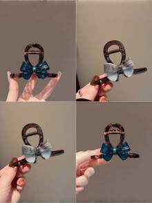 1pc Half-Up Acetate Bowknot Hair Claw Clip, Black Cute French Style Small Hair Claw Hair Clip - Multicolor - View 1