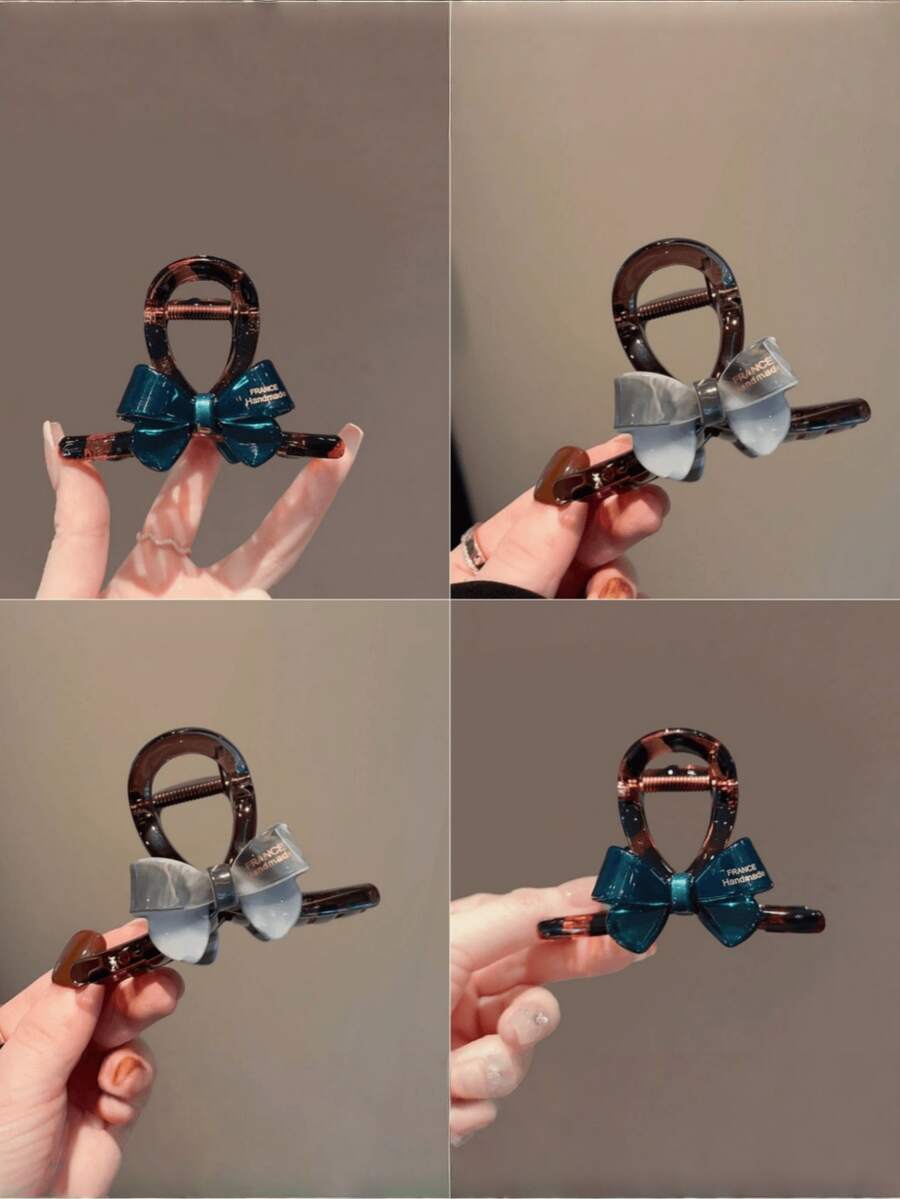 1pc Half-Up Acetate Bowknot Hair Claw Clip, Black Cute French Style Small Hair Claw Hair Clip - Multicolor - View 1