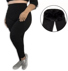 Plus Size Thermal Legging Pants Plush Cold Winter - Black - View 1
