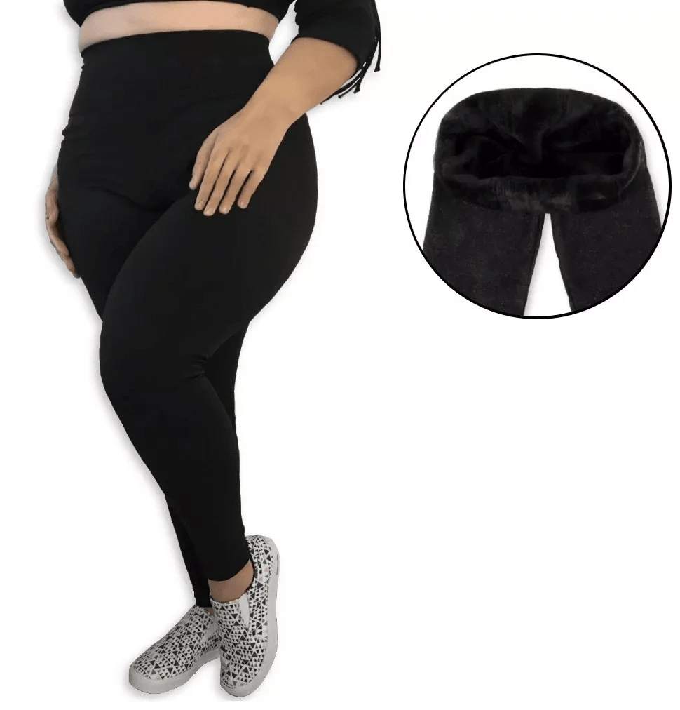 Plus Size Thermal Legging Pants Plush Cold Winter - Black - View 1