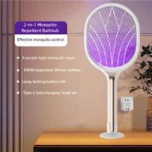 OBOVAY 2合1可充電電動電蚊拍 Type-C快充 紫光蚊蟲誘捕殺蚊器 雙用途雙模式切換 大網格設計 手持與立式雙用 家用 宿舍 臥室 客廳 戶外 多場景通用 蚊蠅驅趕 1200mAh - 顏色隨機 - 查看 9