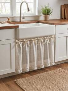 Farmhouse Style Oven Door Curtain With Lace Tie, Semi-Transparent Textured Polyester Kitchen Decor, Decorative Oven Handle Cover Curtain, 30 X 21.3 Inches - Multicolor - View 7