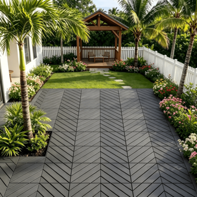 12" X 12" Interlocking Outdoor Floor Tiles - Non-Slip PP Plastic Deck Tiles For Patios, Pools And Gardens - Easy To Install, Durable And Low Maintenance, Grey And Brown Options (44 Pack), Outdoor Tiles For Patios Waterproof