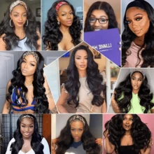 Uveous 24 Inch 200% Density Body Wave Headband Human Hair Wig Machine Made Human Hair Wig Ready To Wear Headband Body Wave Remy Human Hair Wigs For Women - Natural Black - View 9