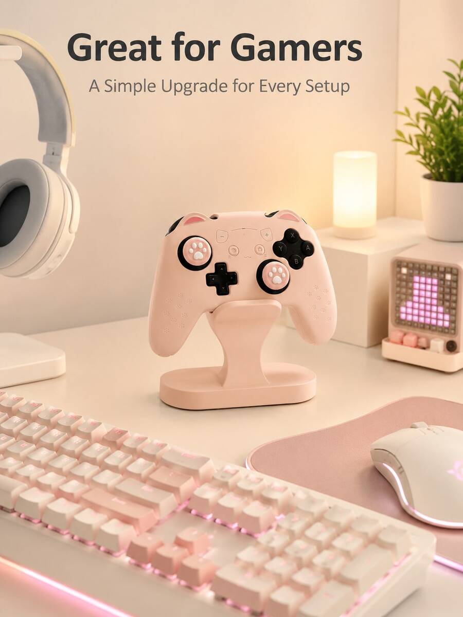 Dudukan Kontroler Game, Alas Kontroler PLA Cetak 3D, Kompatibel dengan Kontroler, Kontroler Switch Pro, dan Kontroler Game PC, Dudukan Display Desktop Stabil dengan Alas Bulat dan Penopang Melengkung, Organizer Penyimpanan Kontroler Game Ringkas, Tiga Warna: Hitam, Putih, dan Merah Muda - View 1