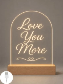 1件客製化拱形壓克力LED燈，附個性化文字「Love You More」透明愛心飾板與溫潤木質底座，浪漫床頭小夜燈，情侶週年、婚禮、情人節禮物，附禮盒，臥室書桌裝飾 - 多色(款式5) - 查看 6