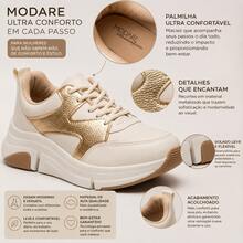 Modare Tênis Feminino Casual Recortes Leve Macio e Confortável Solado Alto Moda Urbana Sapato Feminino Esportivo Caminhada Academia e Dia a Dia Estilo Moderno - Off White - Visão 8