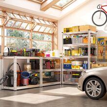 5-Tier Multifunctional Shelving Unit Size:180x90x40cm Convertible Into A Workbench Highly Suitable For Heavy Storage Thickened Detachable Loading Plate, Beam For Kitchen, Garage, Warehouse Or Supermarket Convertible To Workbench MDF Shelves - Silver 1 - View 4
