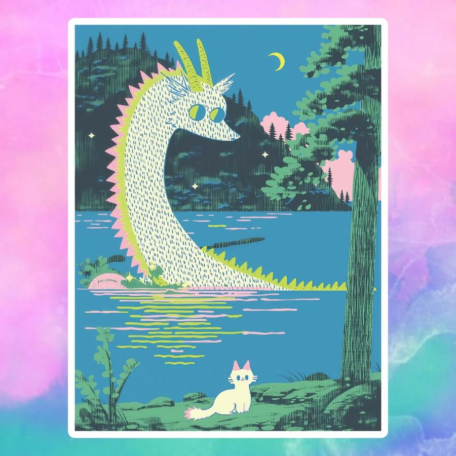 Dragon And Cat In The Lake At Night, Soft And Quiet - Fun Emotional Decorative Stickers, Waterproof Vinyl Stickers - Durable Smooth Surface, Self-Adhesive Bumper Stickers, Suitable For Cars, Windows, Laptops, Trucks, Water Bottles - Multi-Functional Durable Design, Car Stickers - Vinyl - View 1