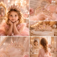 Pink Princess Crown For Girls, Rhinestone Tiara Headband For Birthday Party, Dress Up, Pageant And Photo Props,Halloween - Multicolor - View 3