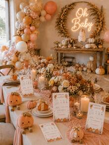 5/20 piezas Juego de Baby Shower de Otoño - Tarjetas de Predicción de Bebé y Consejos de Invitados, Decoración de Revelación de Género con Calabaza Pequeña, Recuerdos de Baby Shower, Suministros para Fiesta con Tema de Halloween - color calabaza - Ver 5