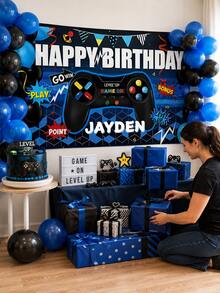 1pc Customizable Text Electronic Game Party Backdrop Banner - Neon Gamer Polyester Wall Decor, Suitable For Birthday Party, Game Night, Arcade - Multi-Functional Room And Garden Decoration, Game Theme Photography Backdrop, No Electricity Required - Suitable For Various Occasions And Festivals, Home Decor, Hotel Decor, Internet Cafe Decor, Durable, 3 Sizes Available - Multicolor - View 4