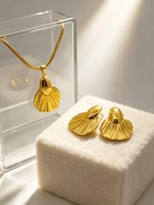 1/4 Set Fashion Stainless Steel Jewelry Set, Hypoallergenic Non-Fading Minimalist Vintage Women's Gift Jewelry - Gold - View 5