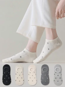 ZUJO 5 pares de calcetines cortos para mujer, con estampado de lazo, cómodos, adecuados para primavera, otoño, verano y uso diario, sencillos y lindos, color aleatorio - Multicolor - Ver 2