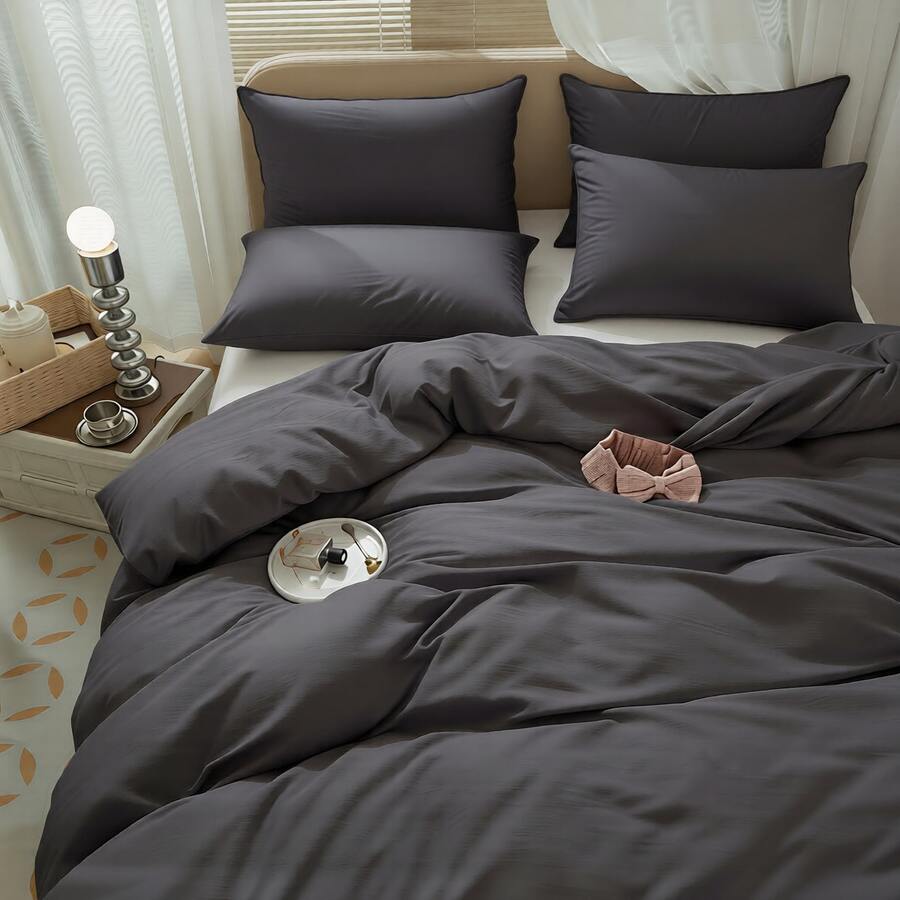 Luxury Solid Color Bedding Three-Piece Quilt Cover Combination (Including 1 Quilt Cover +2 Pillowcases), Selected High-Quality Fabrics, Pure Color And No Odor, Delicate And Smooth Touch, Suitable For All Seasons. - Grey - View 1