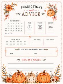 5/20 piezas Juego de Baby Shower de Otoño - Tarjetas de Predicción de Bebé y Consejos de Invitados, Decoración de Revelación de Género con Calabaza Pequeña, Recuerdos de Baby Shower, Suministros para Fiesta con Tema de Halloween - color calabaza - Ver 9