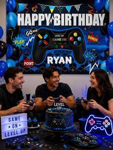 1pc Customizable Text Electronic Game Party Backdrop Banner - Neon Gamer Polyester Wall Decor, Suitable For Birthday Party, Game Night, Arcade - Multi-Functional Room And Garden Decoration, Game Theme Photography Backdrop, No Electricity Required - Suitable For Various Occasions And Festivals, Home Decor, Hotel Decor, Internet Cafe Decor, Durable, 3 Sizes Available - Multicolor - View 2